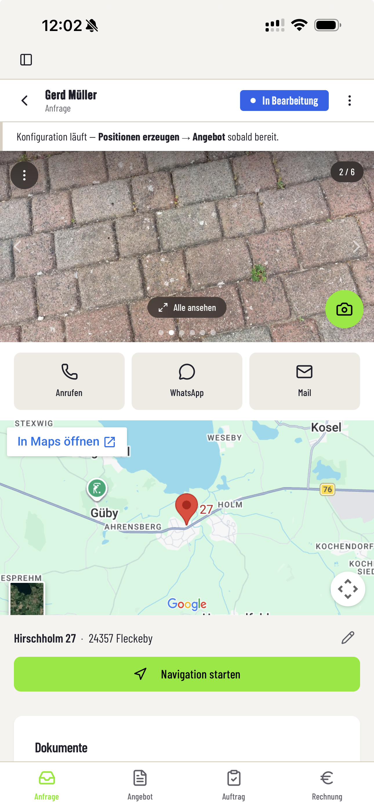 Pflasterlux App — Anfrage am Handy